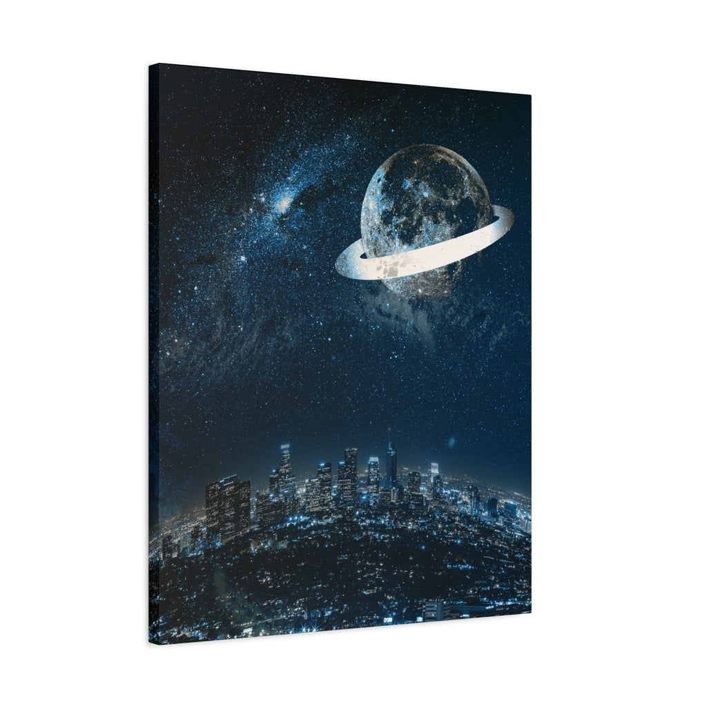 Starlight Cityscape Under a Celestial Moon Canvas Wall Art