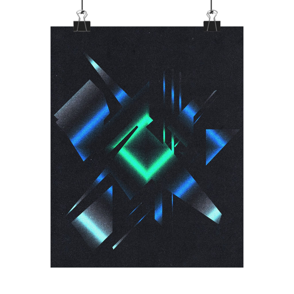 Abstract Techno Blue Poster - Cyberpunk Digital Art Print