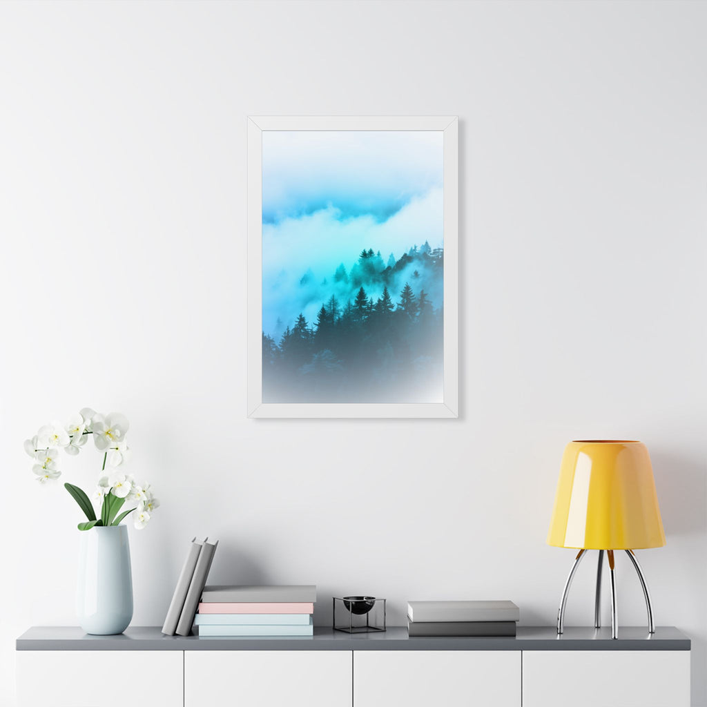 Blue Mountain Fog Framed Poster - Misty Landscape Wall Art