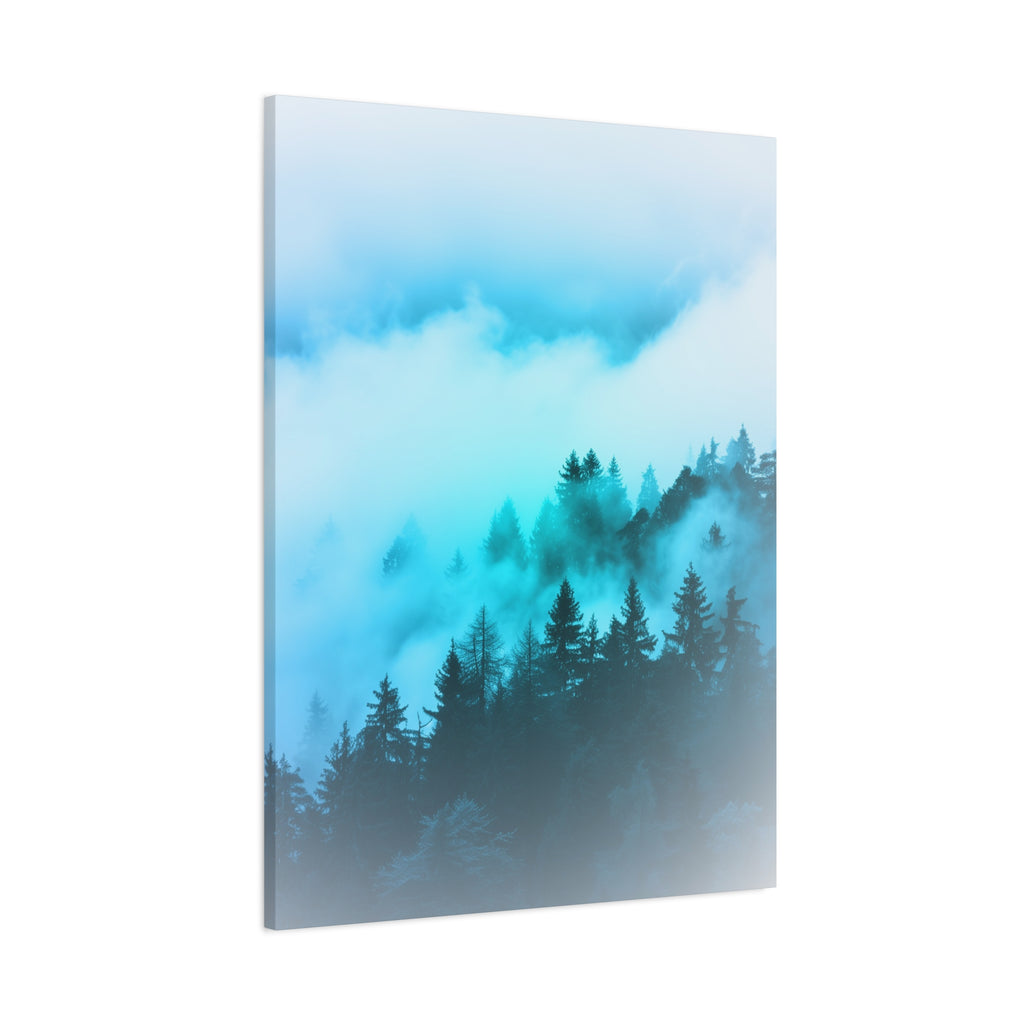 Blue Mountain Fog Canvas Wall Art - Misty Forest Nature Decor