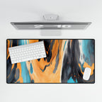 Ice And Fire Desk Mat - Swirling Mix Orange Blue Mouse Pad