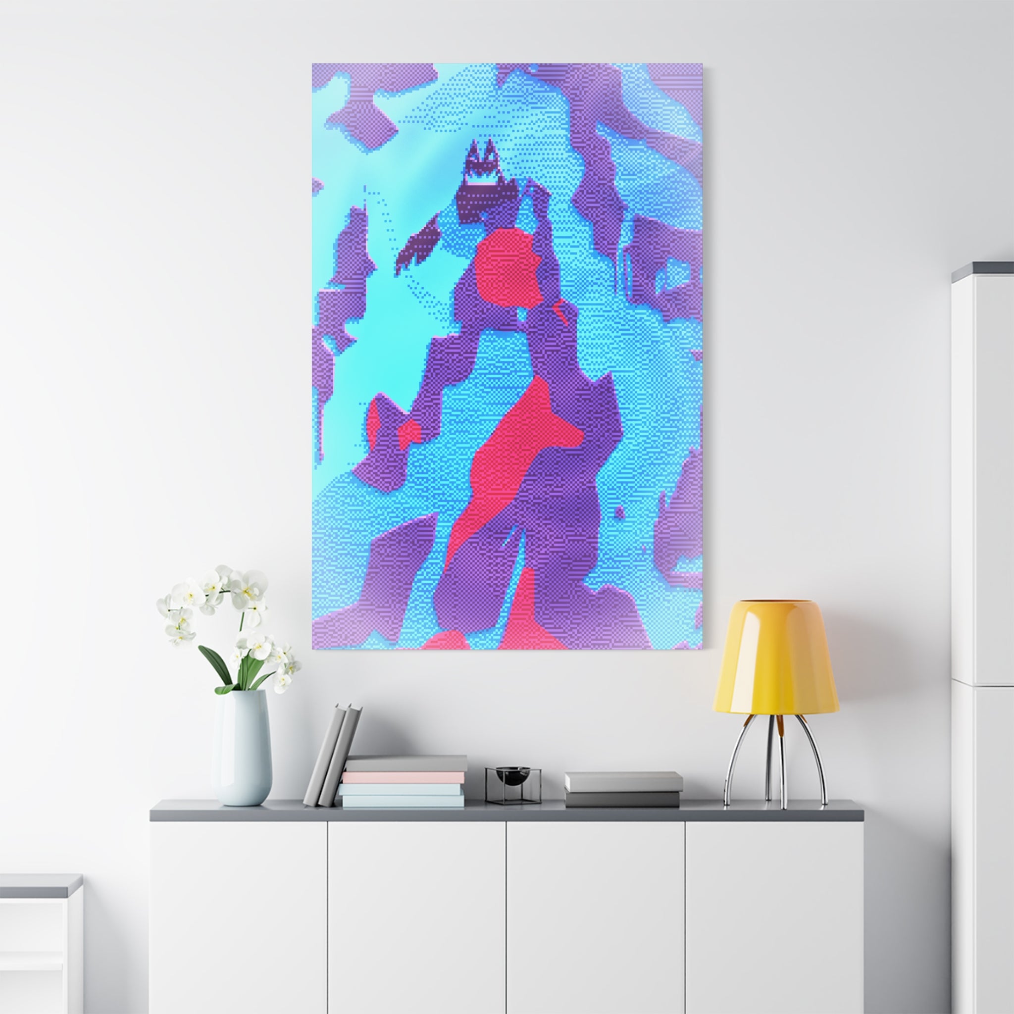 Retro Ice Cave Canvas Wall Art - Cool-Toned Glitch Winter Decor