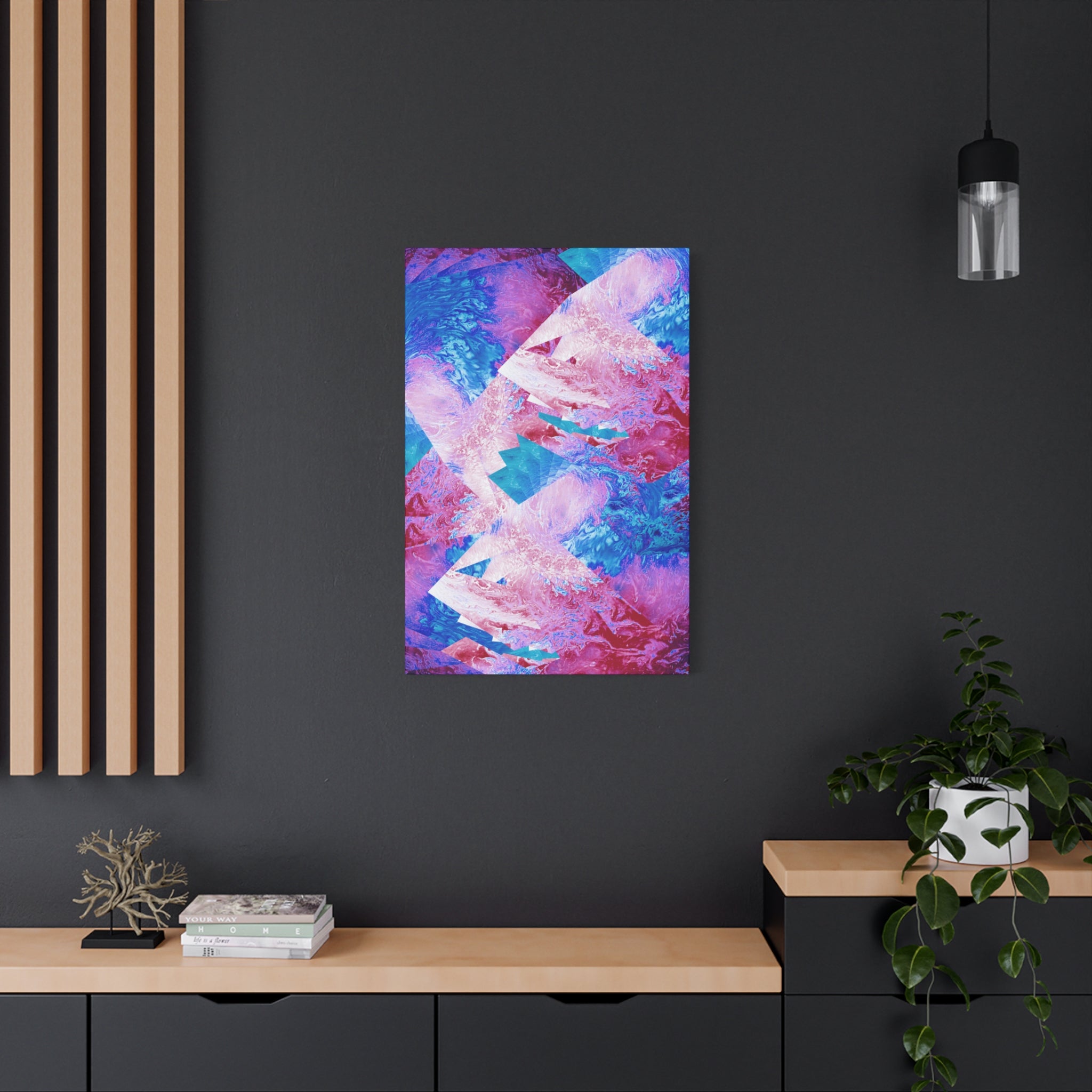 Trippy Pink and Blue Fractal Canvas Art | Surreal Abstract Sacred Geometry Wall Decor