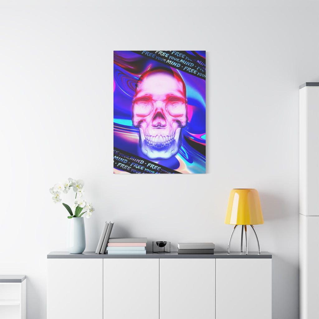 Free Your Mind Canvas Wall Art - Psychedelic Skull Portrait Decor