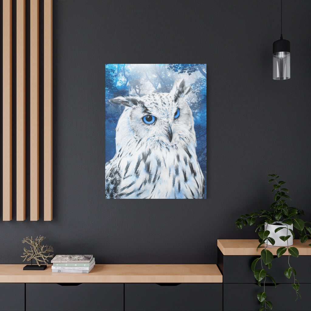 Frost Owl Canvas Wall Art - Winter Animal Fantasy Nature Decor