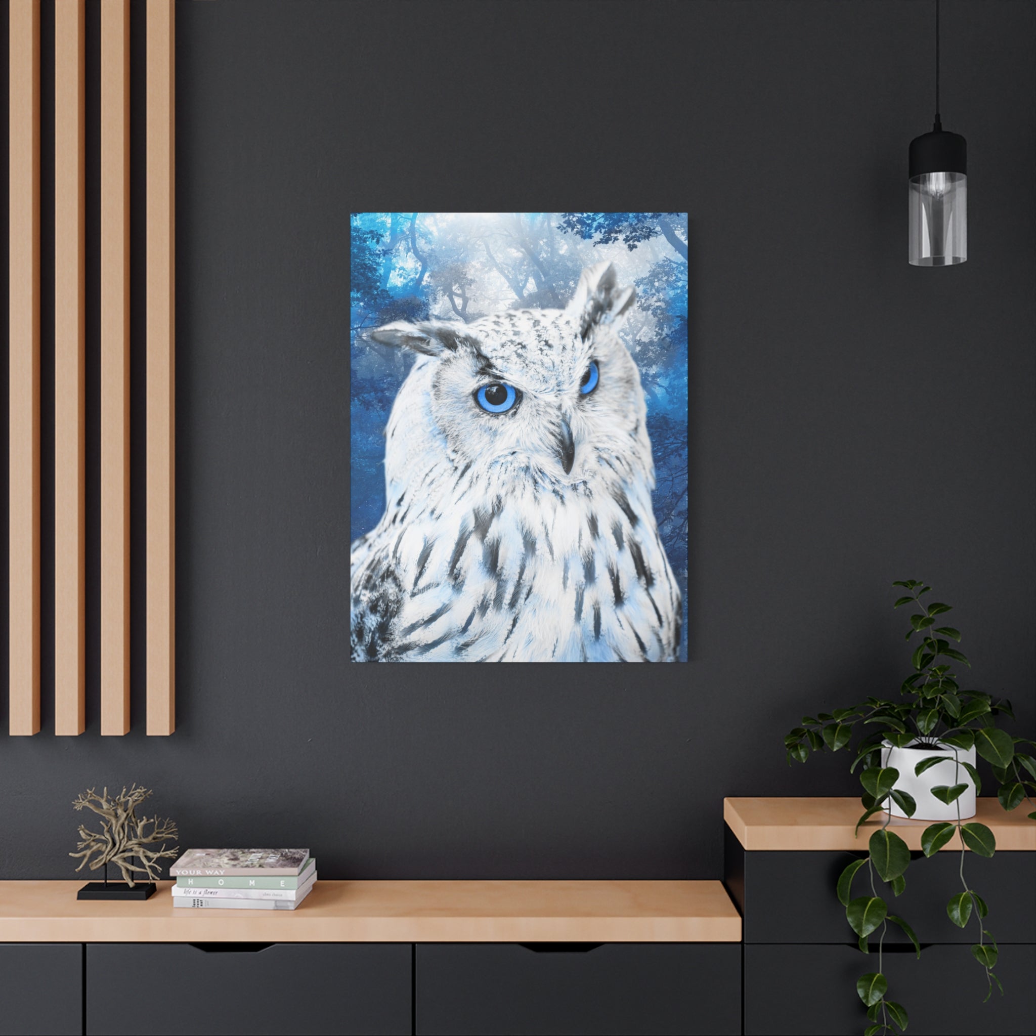 Frost Owl Canvas Wall Art - Winter Animal Fantasy Nature Decor