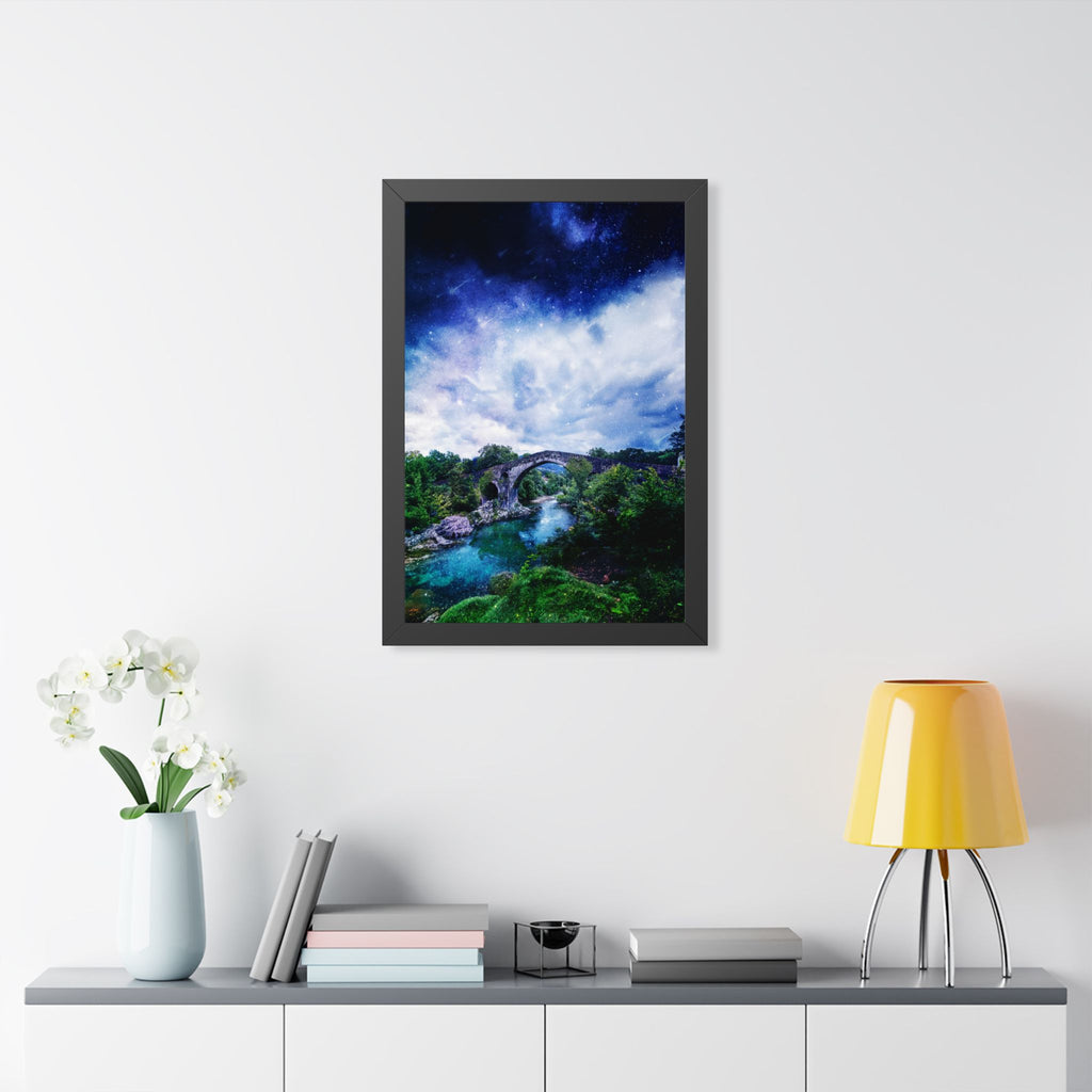 Enchanted Forest Poster - Starry Bridge River Fantasy Art Print