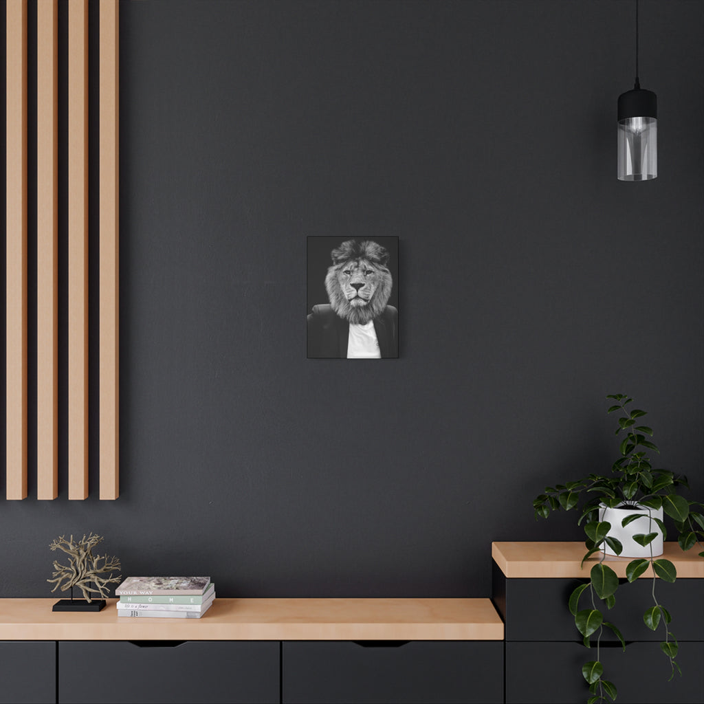Lion in a Suit Canvas Wall Art - Modern Quirky Animal Portrait