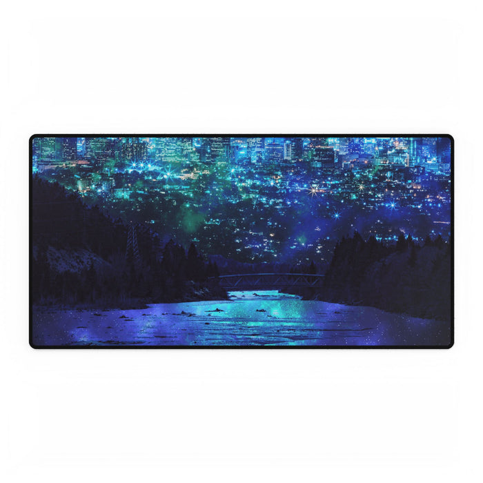 Cosmic Frosted City Desk Mat - Galactic Skyline Mouse Pad