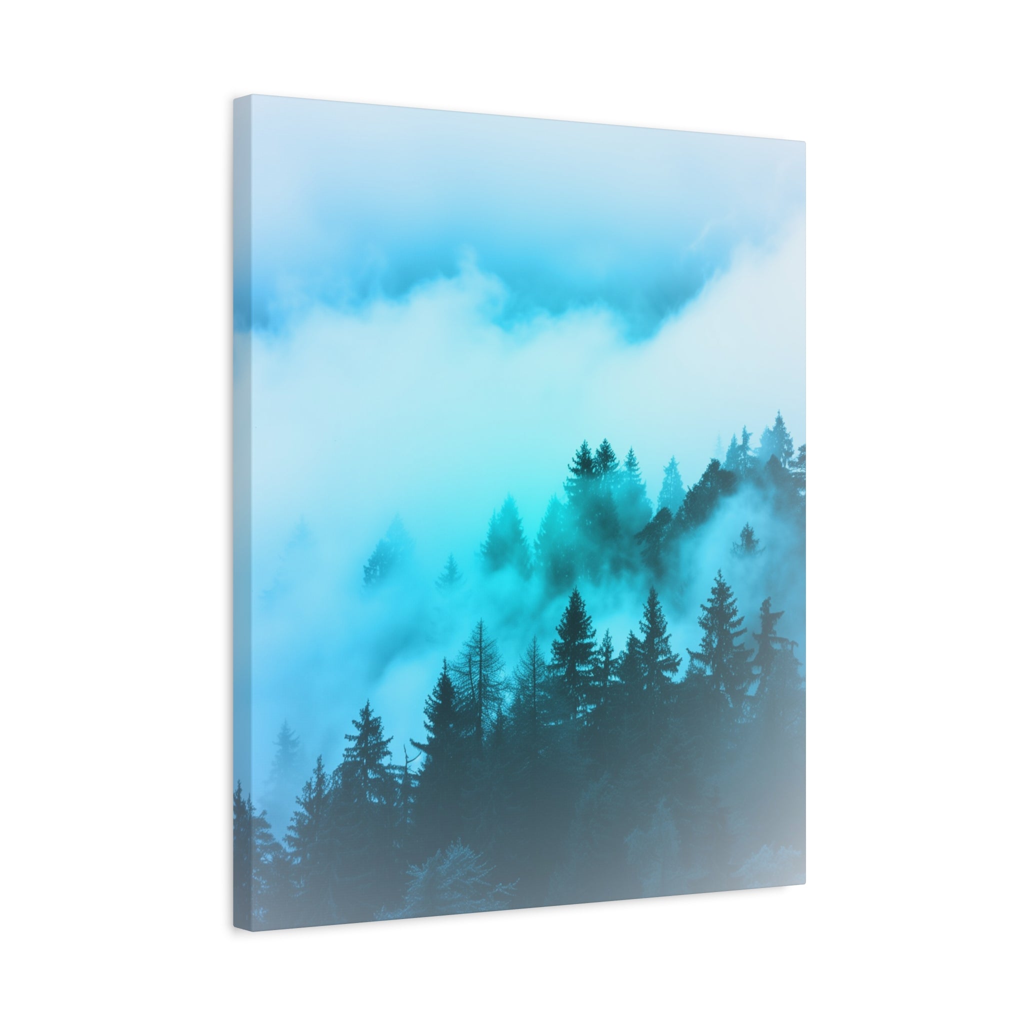 Blue Mountain Fog Canvas Wall Art - Misty Forest Nature Decor