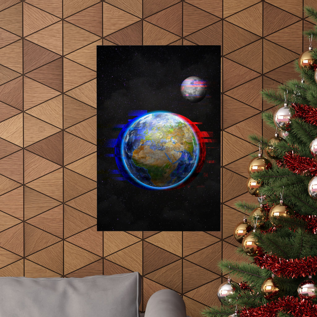Earth Glitched Poster - Digital Glitch Space Art Print