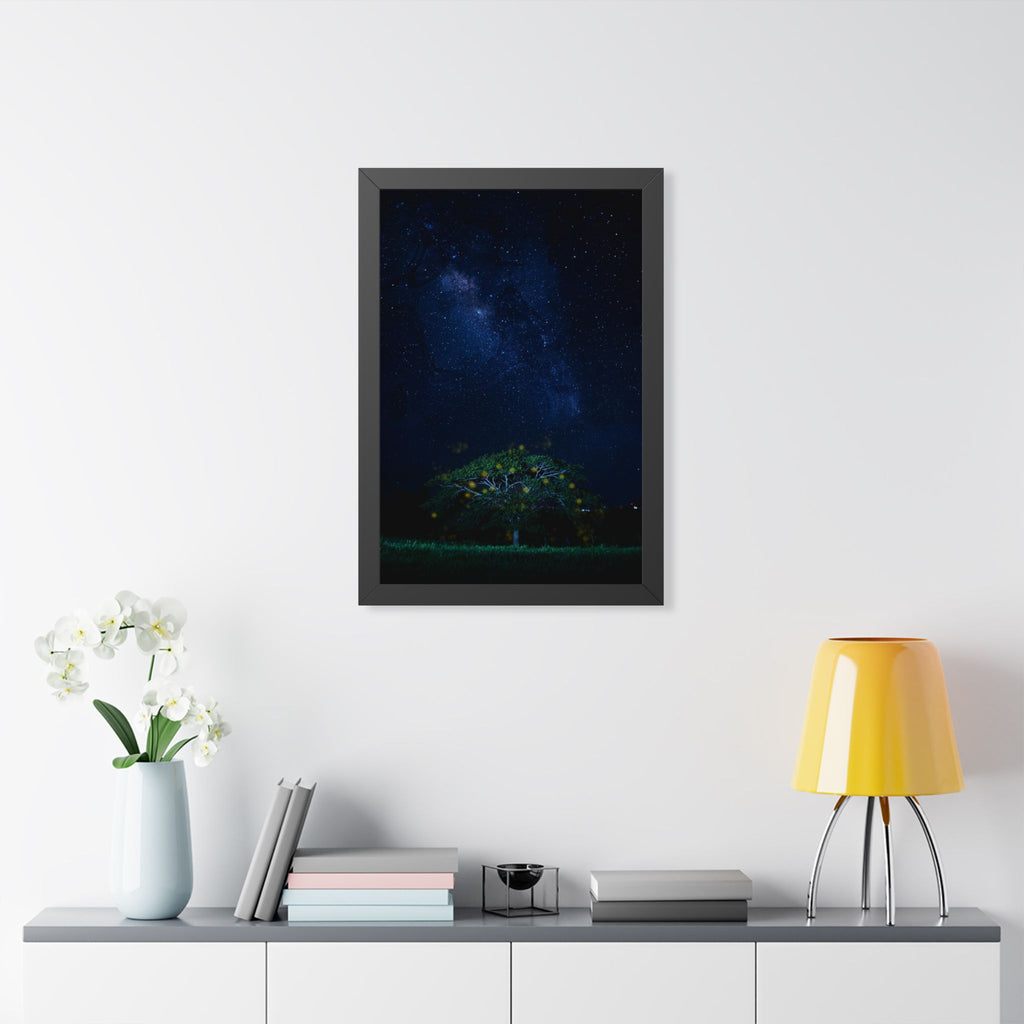 The Great Fairy Tree Framed Vertical Poster - Enchanting Night Sky Art for Home Decor - Perfect Gift for Nature Lovers