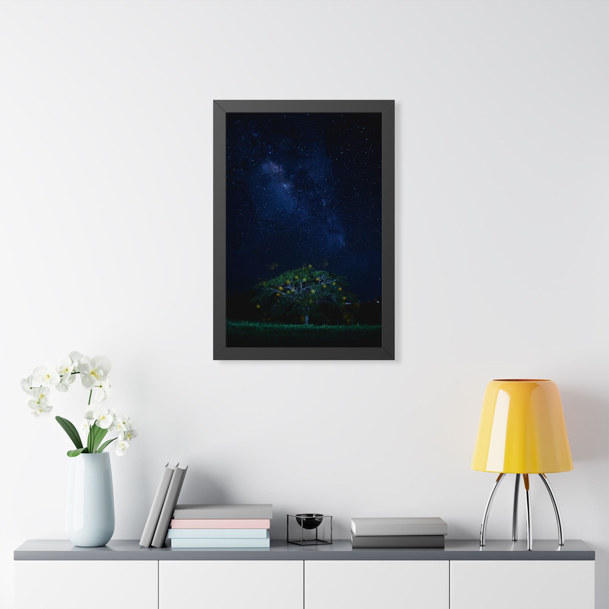 The Great Fairy Tree Framed Vertical Poster - Enchanting Night Sky Art for Home Decor - Perfect Gift for Nature Lovers