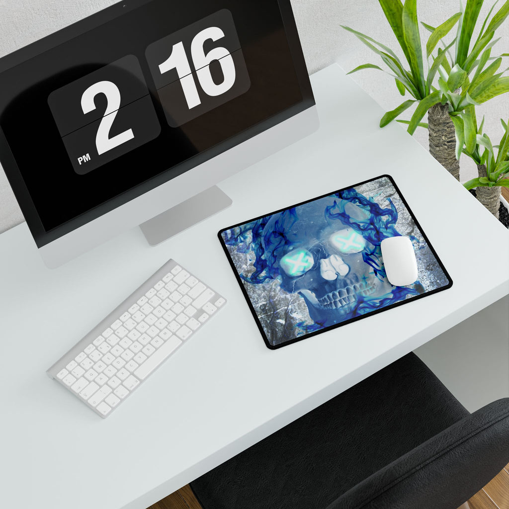 Blue Flame Skull Gothic Gaming Desk Mat