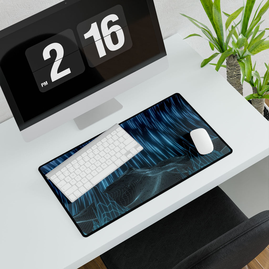 Cyber Wave Escape Retro Grid Desk Mat - Synthwave Mouse Pad