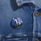 Space Cityscape on the Shore Pin - Neon Night Coast Art Button