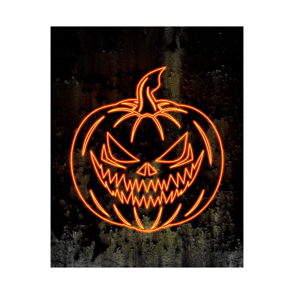 Neon Pumpkin Poster - Spooky Halloween Orange & Black Art Print