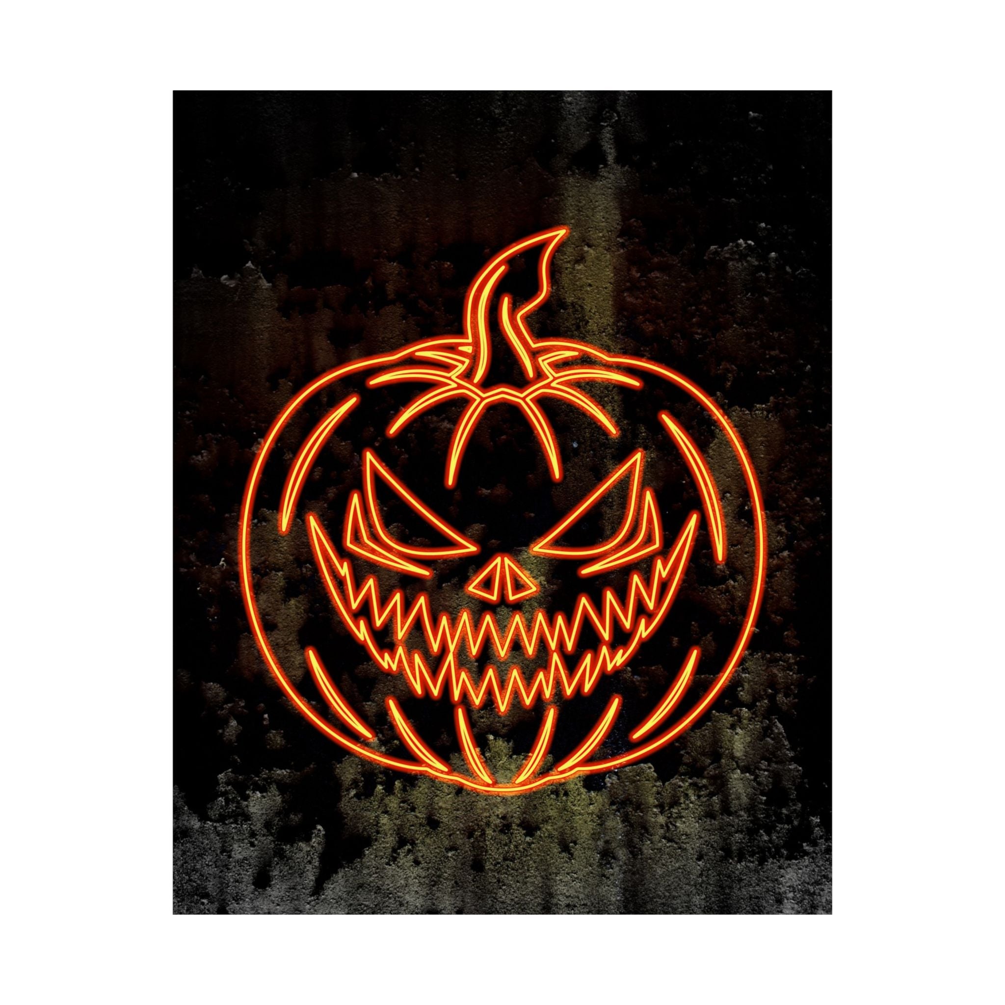 Neon Pumpkin Poster - Spooky Halloween Orange & Black Art Print