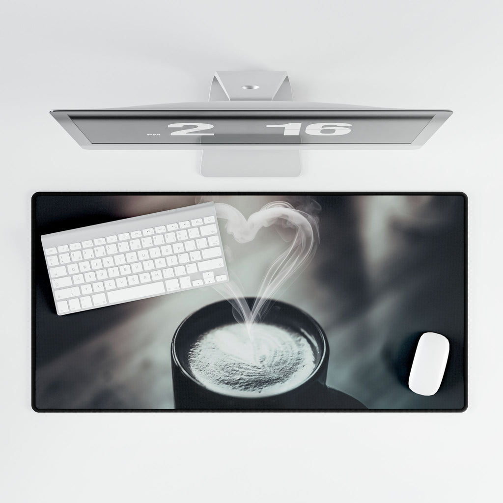 Coffee Love Latte Heart Desk Mat - Cafe Aesthetic Mouse Pad