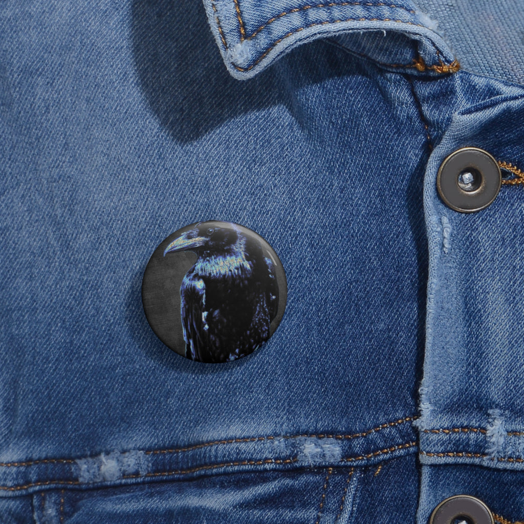 Mystical Blue Raven Pin - Crow Bird Art Button