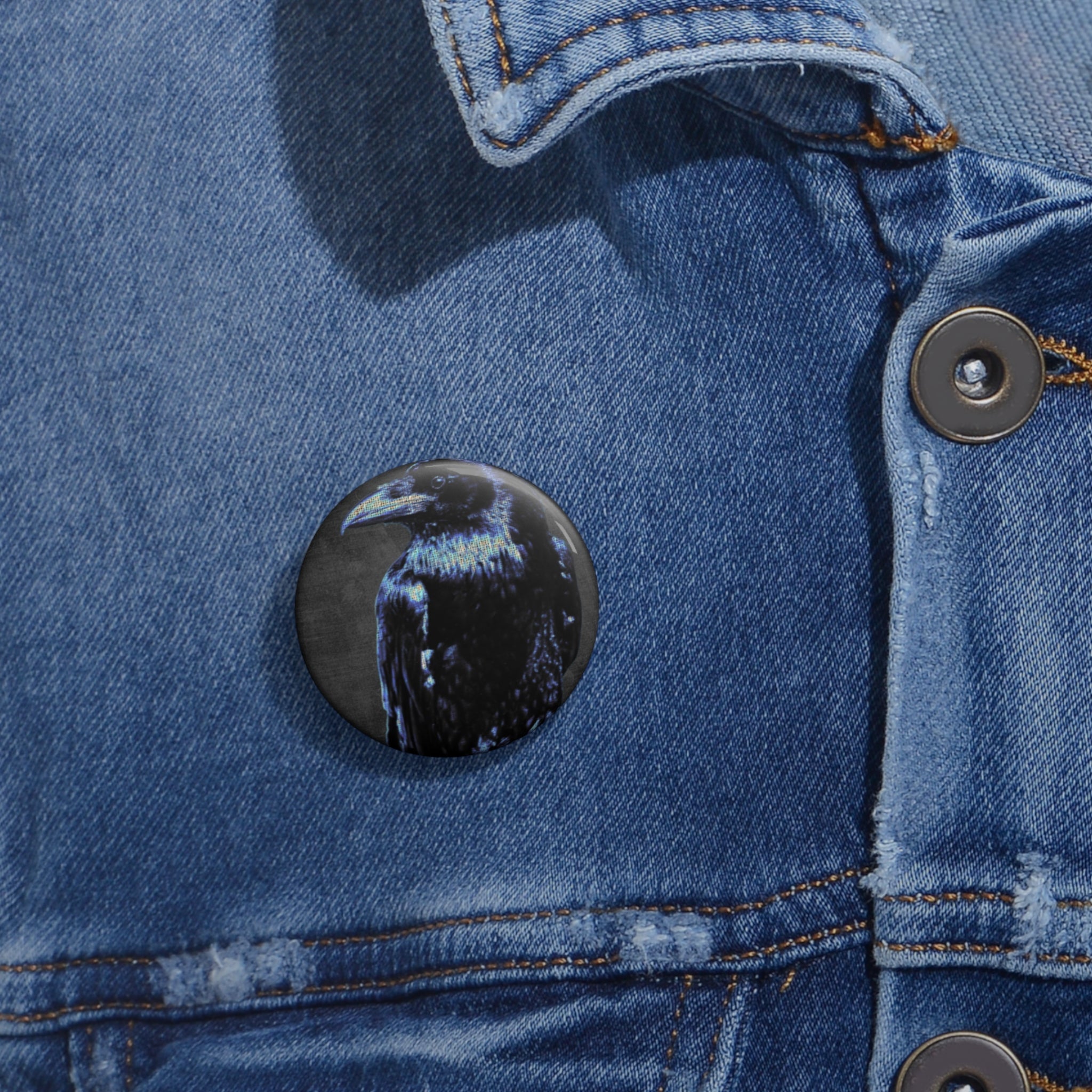 Mystical Blue Raven Pin - Crow Bird Art Button