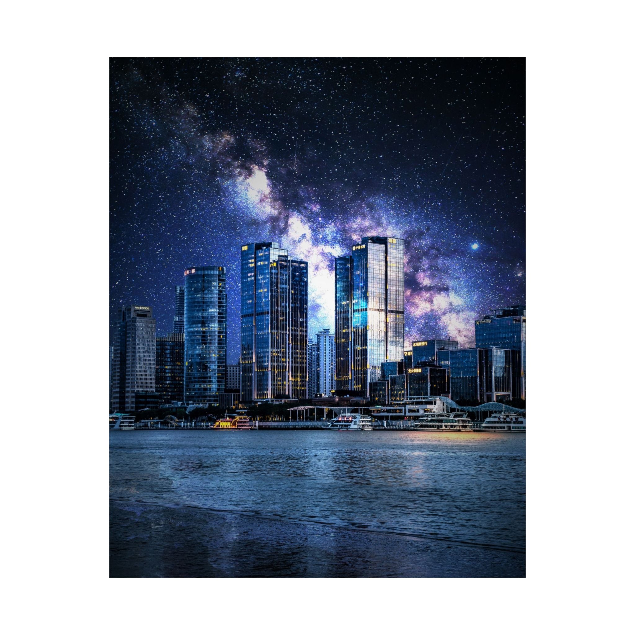 Space Cityscape on the Shore Poster - Neon Sci-Fi Coast Art Print
