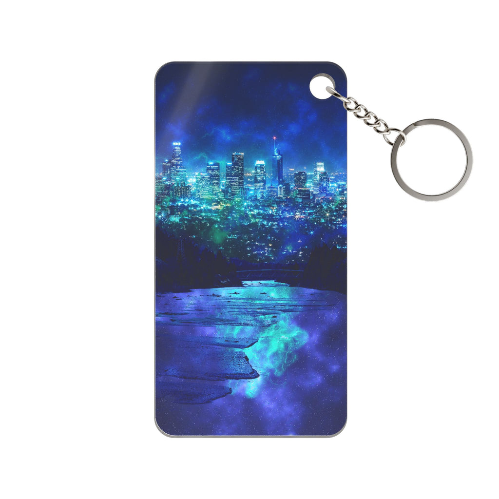 Cosmic Frosted City Keychain - Galactic Skyline Acrylic Charm