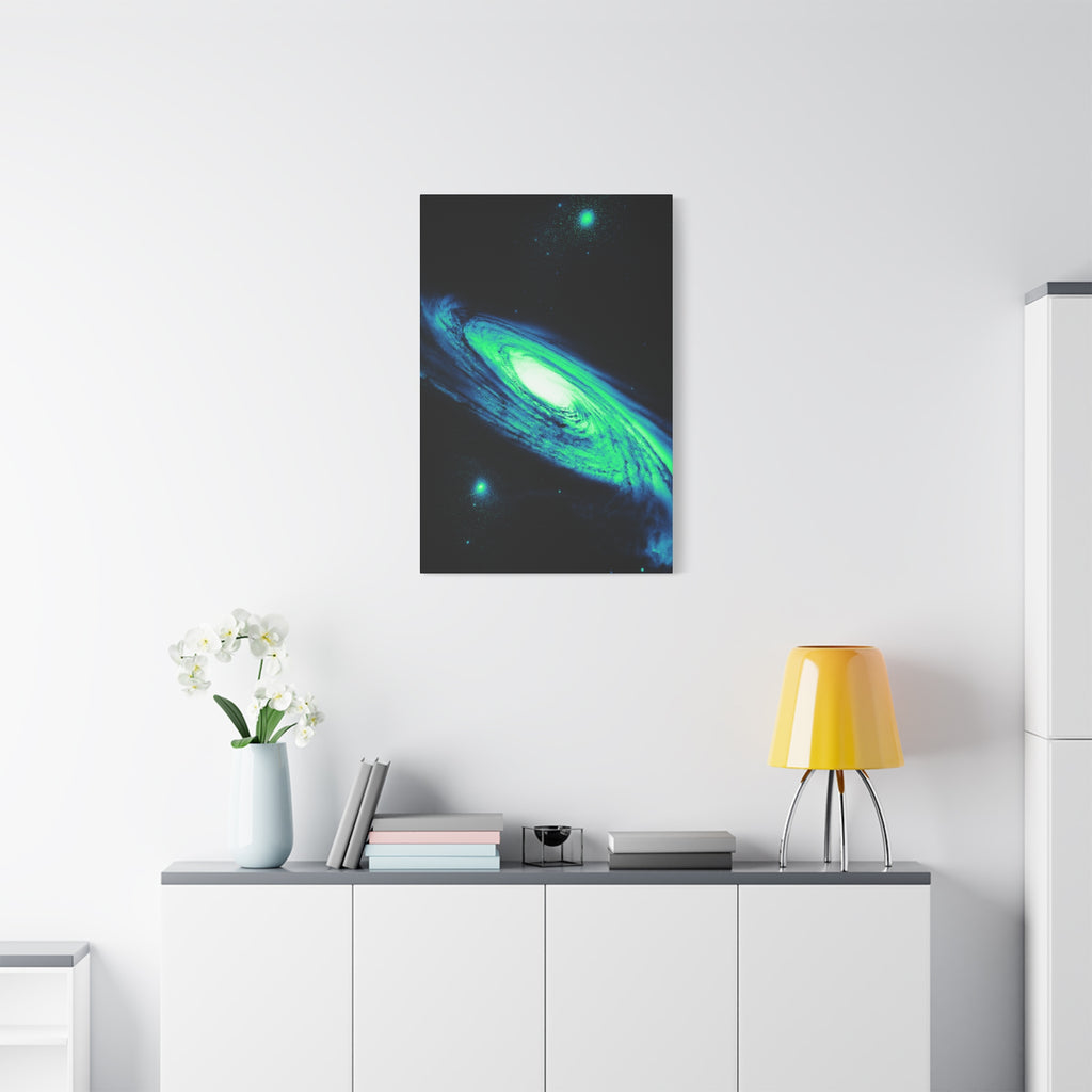 Vaporwave Green Blue Spiral Galaxy Canvas Art | Neon Retro Space Nebula Wall Decor