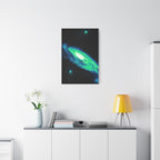 Vaporwave Green Blue Spiral Galaxy Canvas Art | Neon Retro Space Nebula Wall Decor