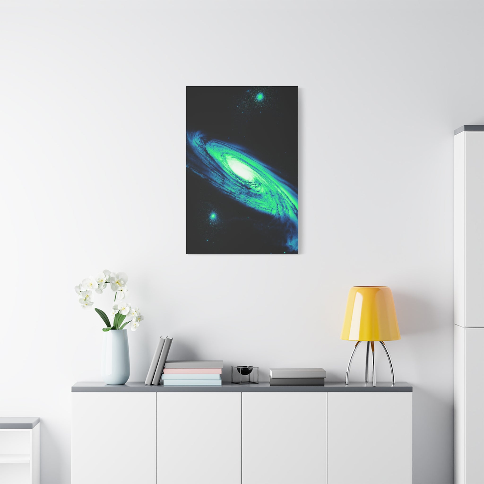 Vaporwave Green Blue Spiral Galaxy Canvas Art | Neon Retro Space Nebula Wall Decor