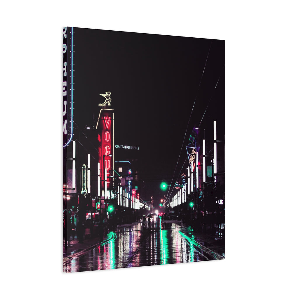 Cyberpunk Slick Street Canvas Wall Art - Neon Alley Decor