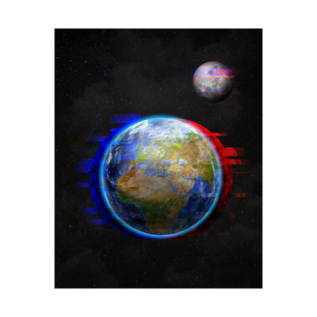 Earth Glitched Poster - Digital Glitch Space Art Print