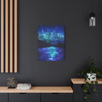 Cosmic Frosted City Canvas Art - Winter Metropolitan Nightscape