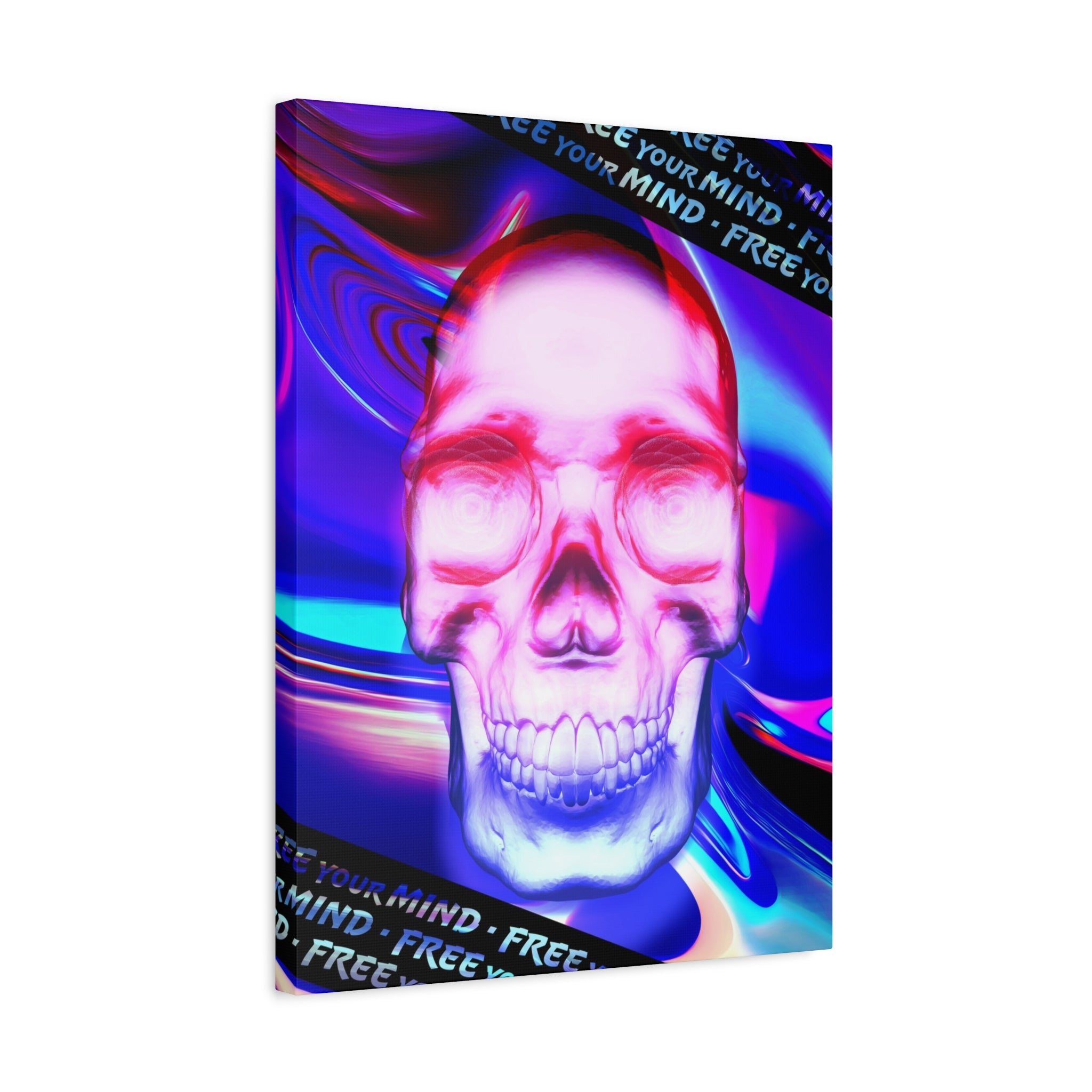 Free Your Mind Canvas Wall Art - Psychedelic Skull Portrait Decor