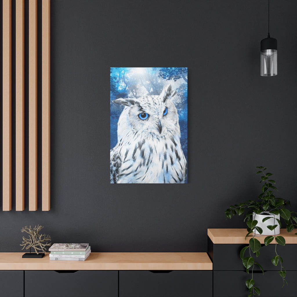 Frost Owl Canvas Wall Art - Winter Animal Fantasy Nature Decor