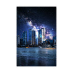 Space Cityscape on the Shore Poster - Neon Sci-Fi Coast Art Print