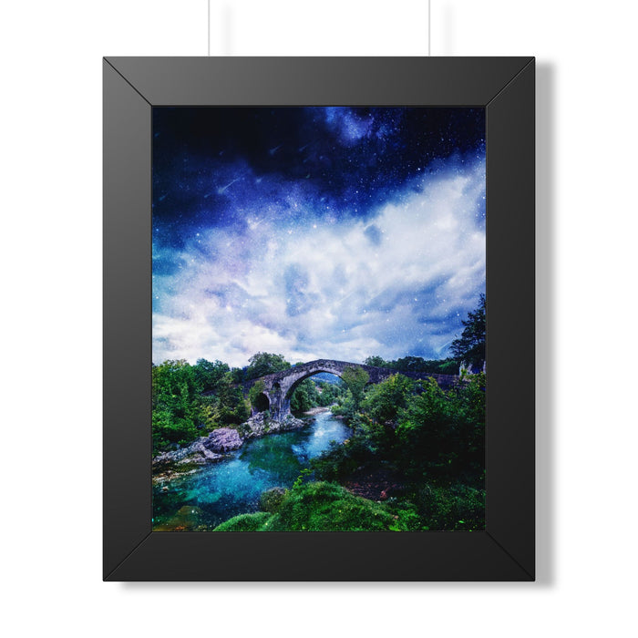 Enchanted Forest Poster - Starry Bridge River Fantasy Art Print