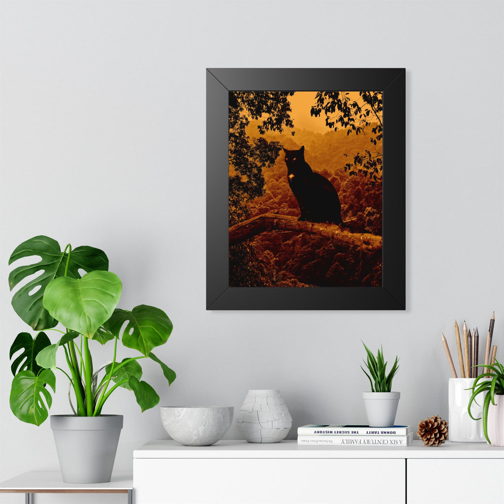 Spooky Cat in Tree Framed Poster - Halloween Wall Art