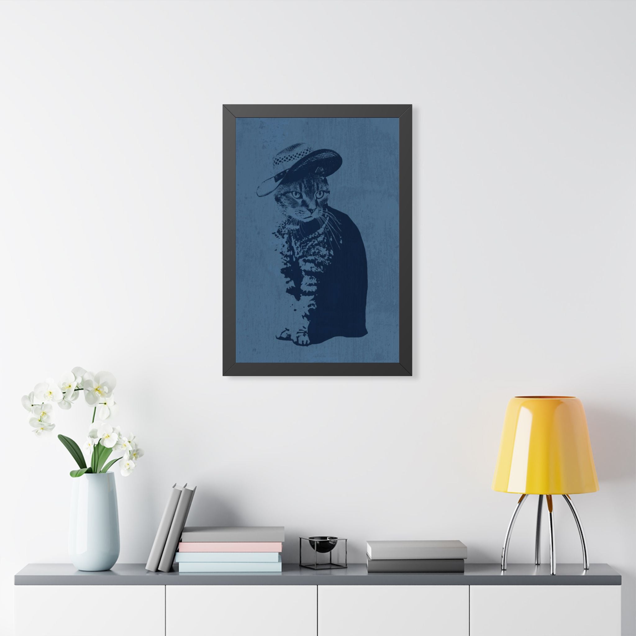 Grey Tabby Cat Framed Poster - Cute Pet Portrait Wall Art