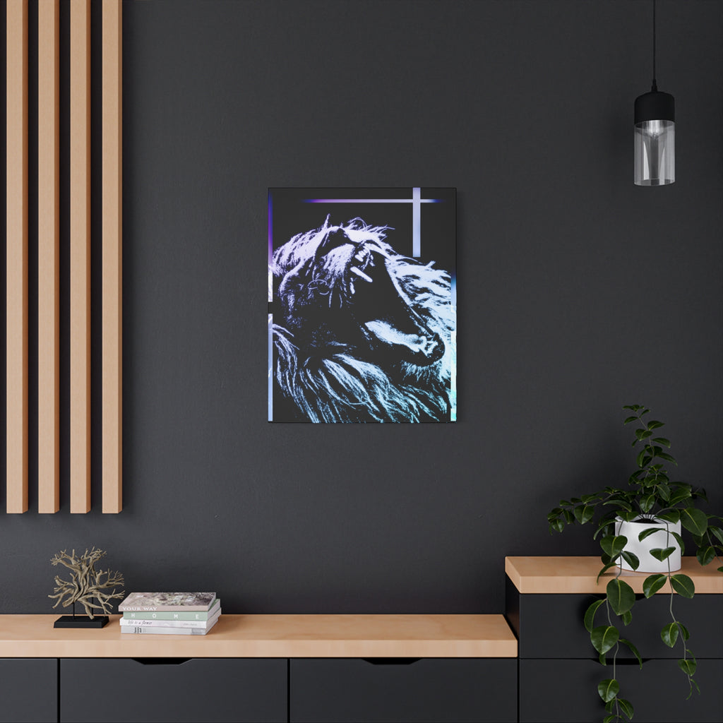 CRT Lion Retro Wave Canvas Art - 80s Vaporwave Neon Decor