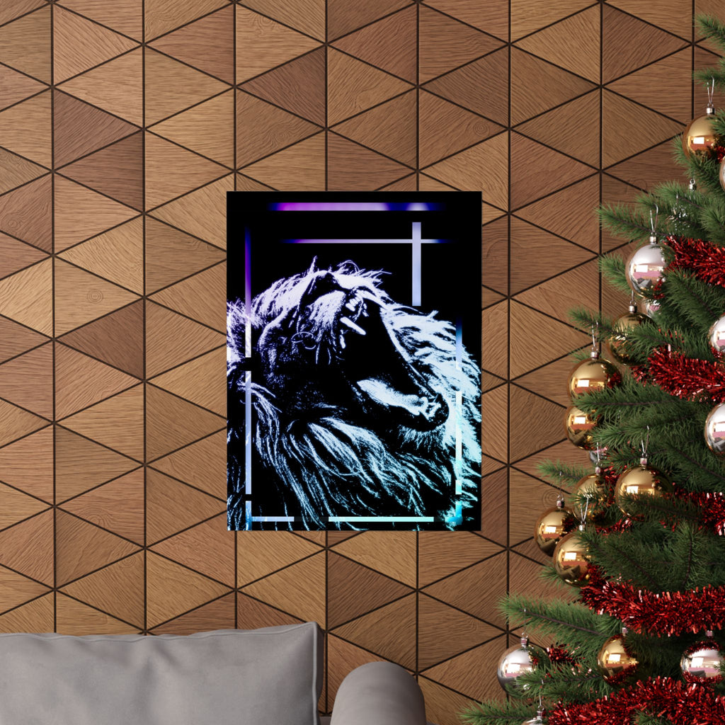 CRT Lion Retro Wave Poster - 80s Synthwave Neon Art Print