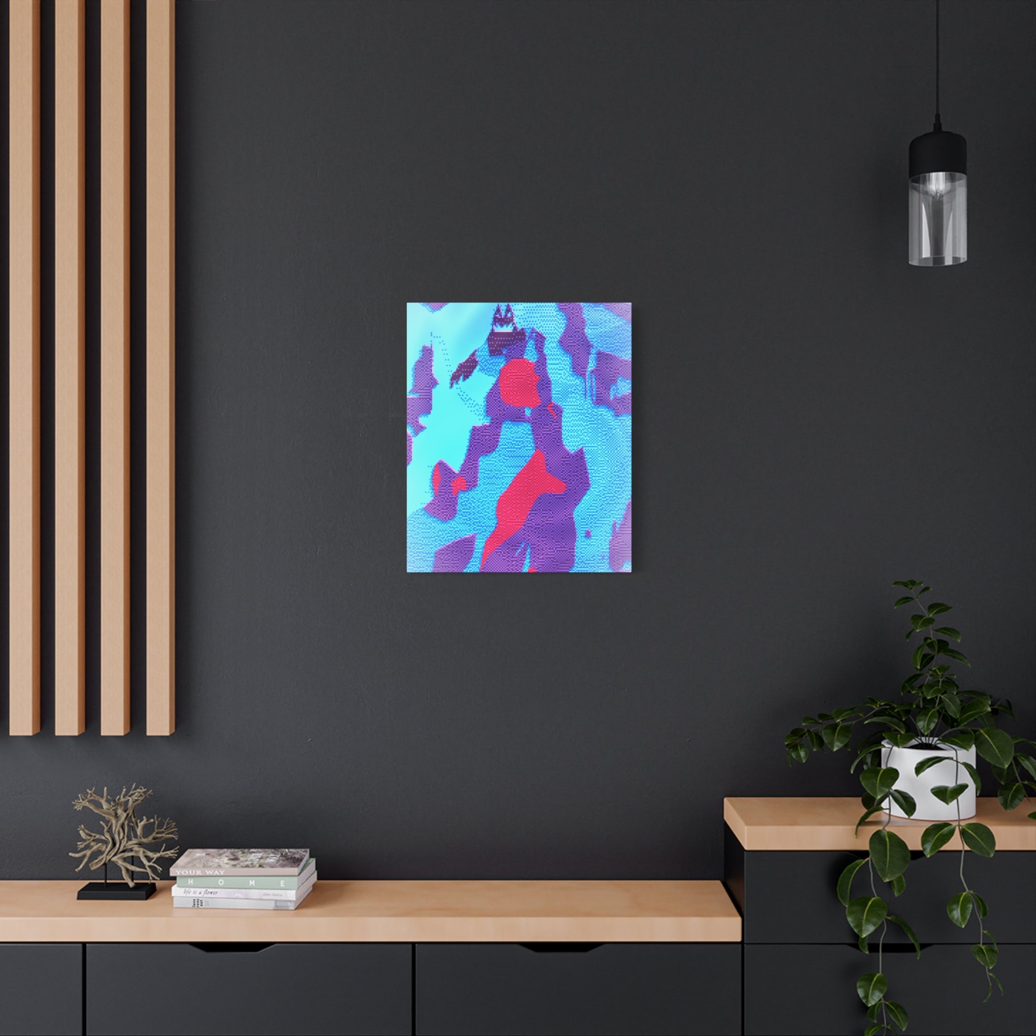 Retro Ice Cave Canvas Wall Art - Cool-Toned Glitch Winter Decor