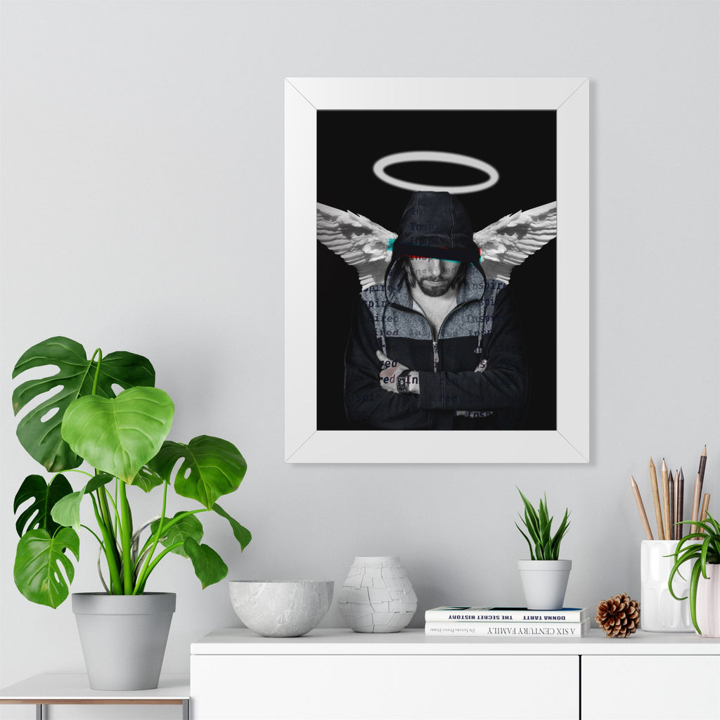 Modern Angel Framed Poster - Black & White Geometric Wings Wall Art