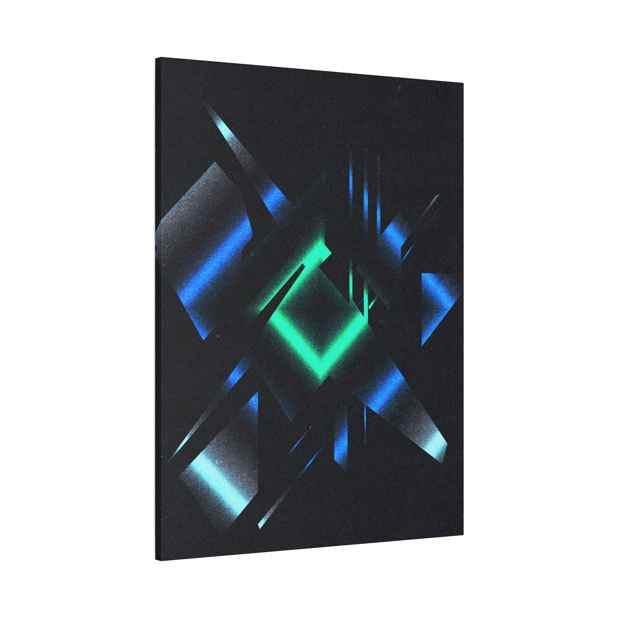 Abstract Techno Blue Canvas Wall Art - Digital Glitch Decor