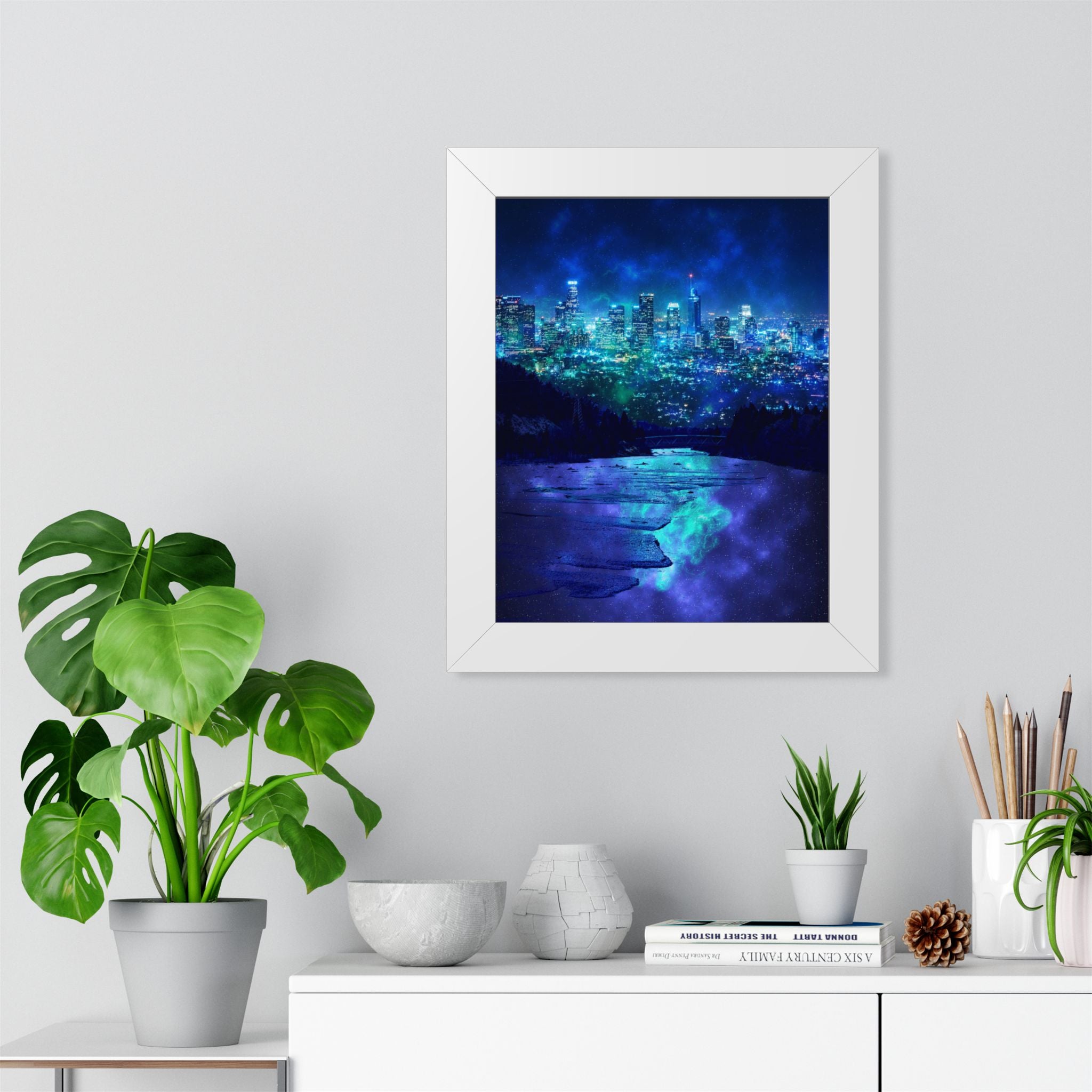 Cosmic Frosted City Skyline Poster - Galactic Winter Cityscape