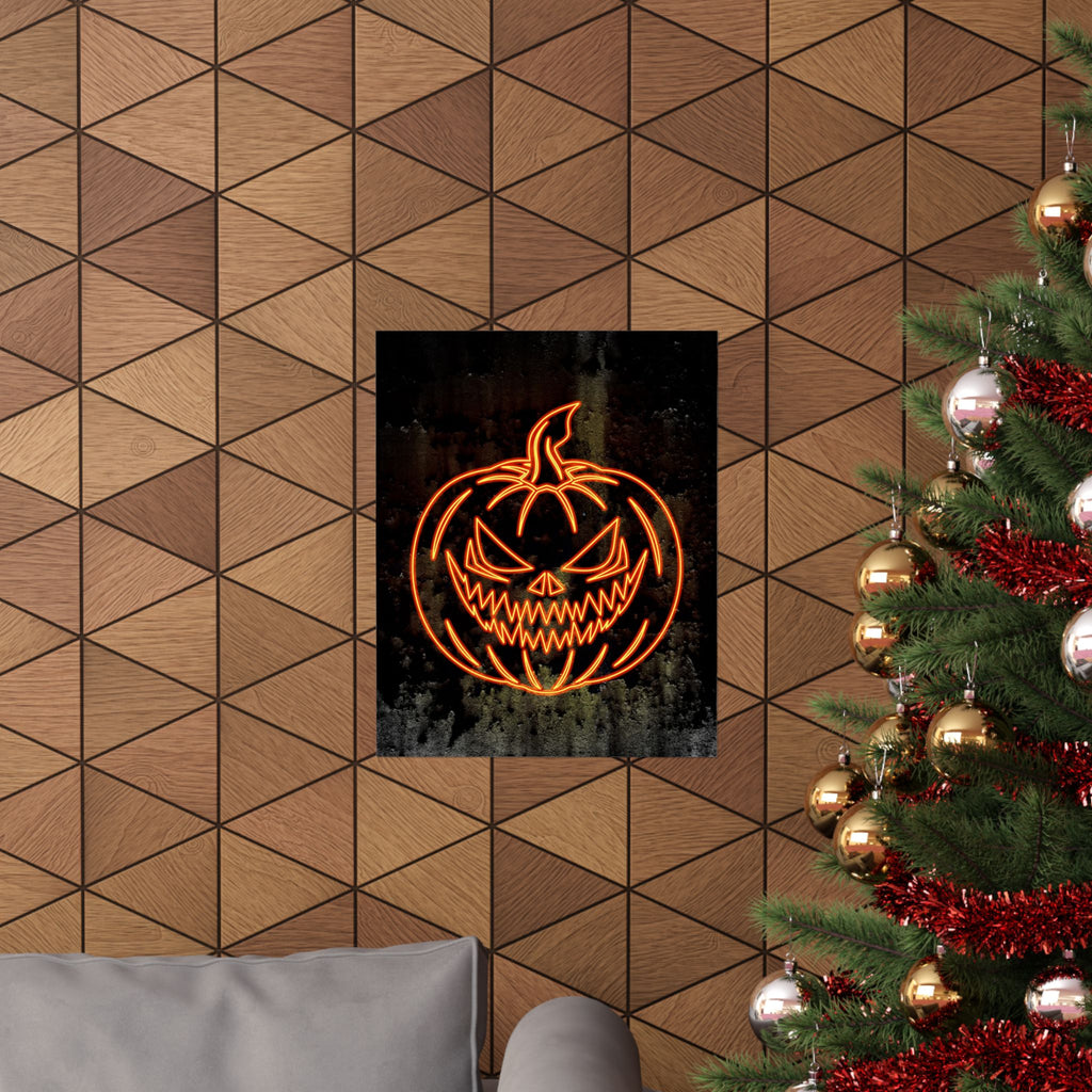 Neon Pumpkin Poster - Spooky Halloween Orange & Black Art Print