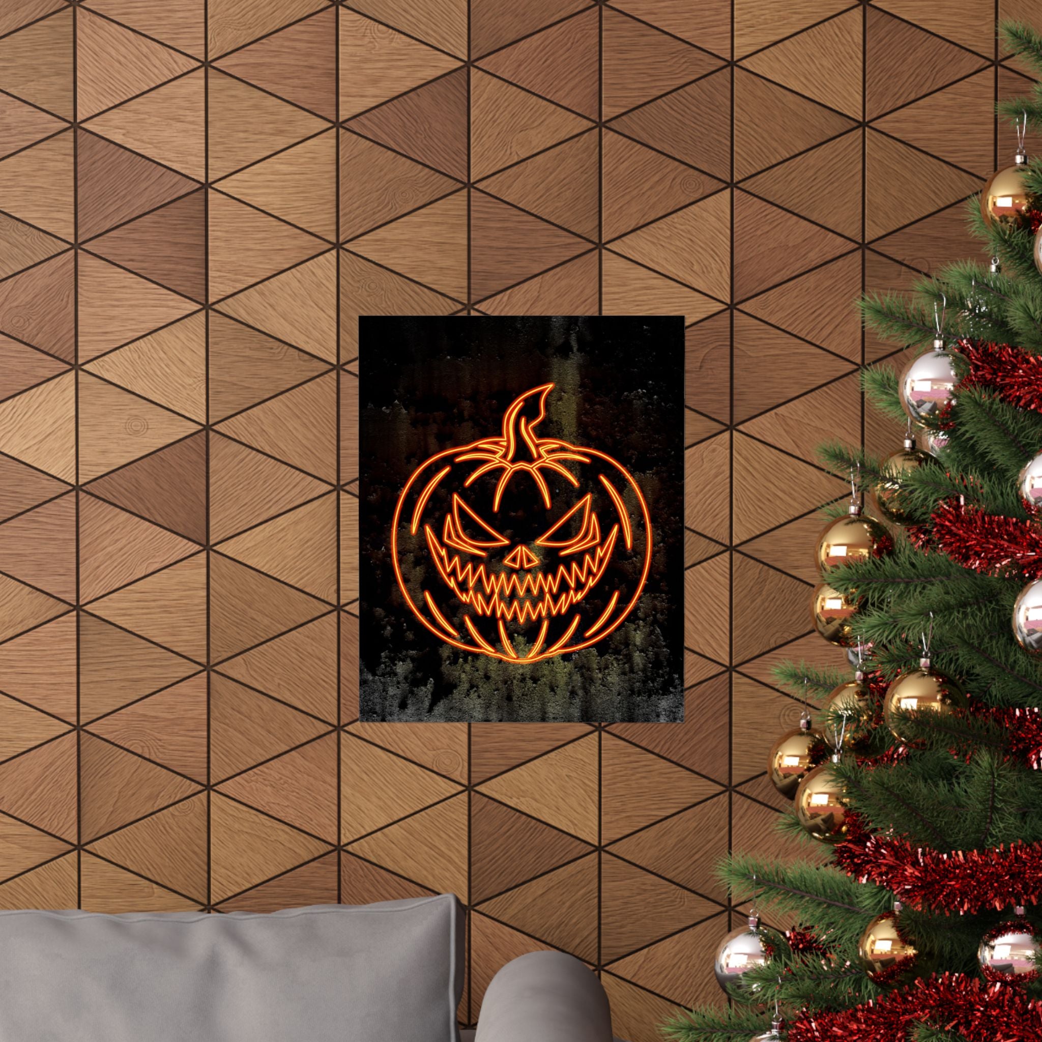 Neon Pumpkin Poster - Spooky Halloween Orange & Black Art Print
