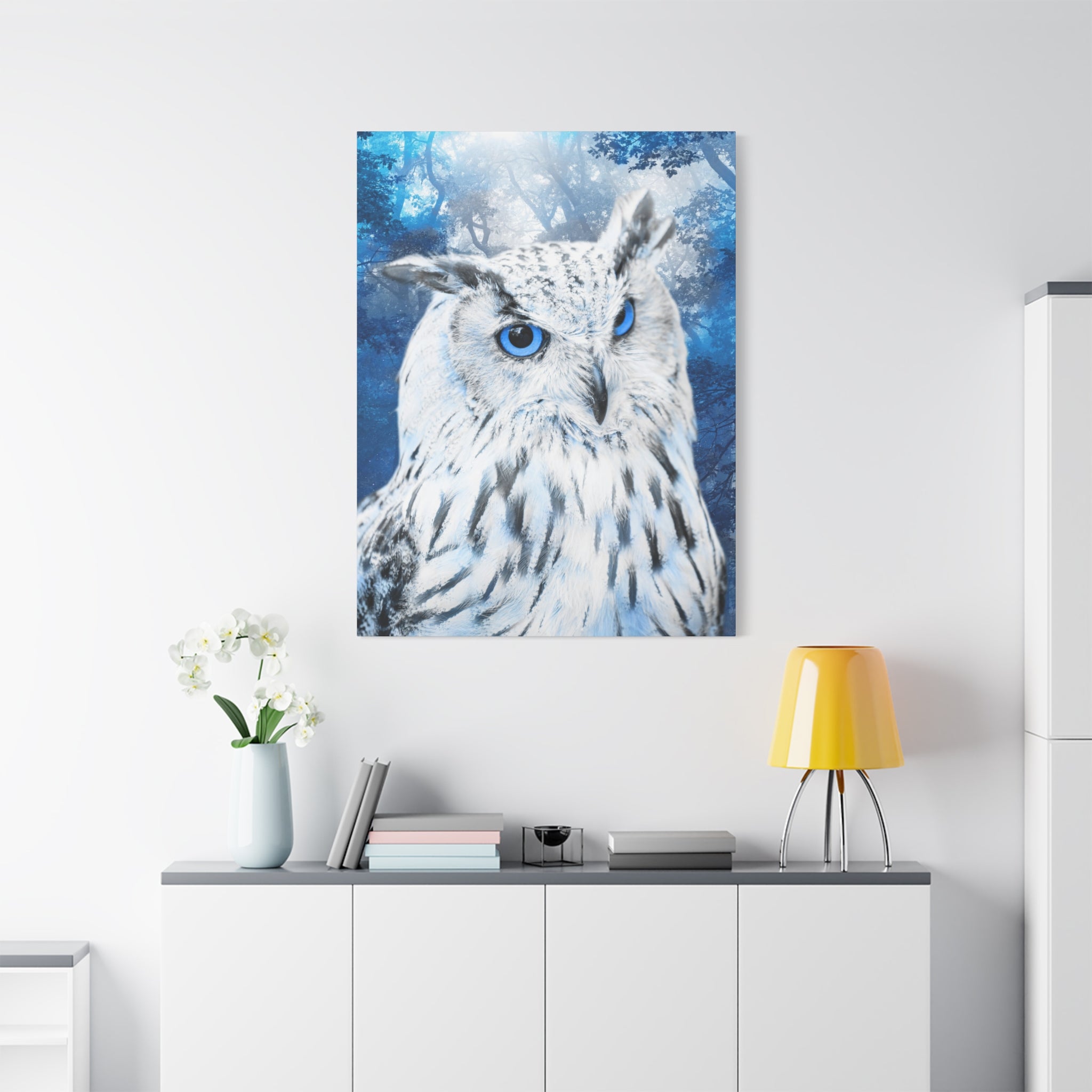 Frost Owl Canvas Wall Art - Winter Animal Fantasy Nature Decor