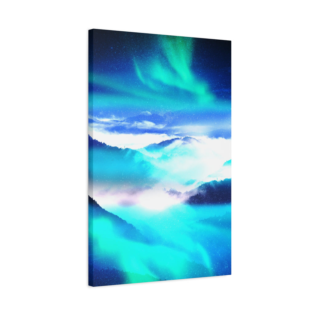 Starry Mountain Sky Canvas Wall Art - Aurora Borealis Decor