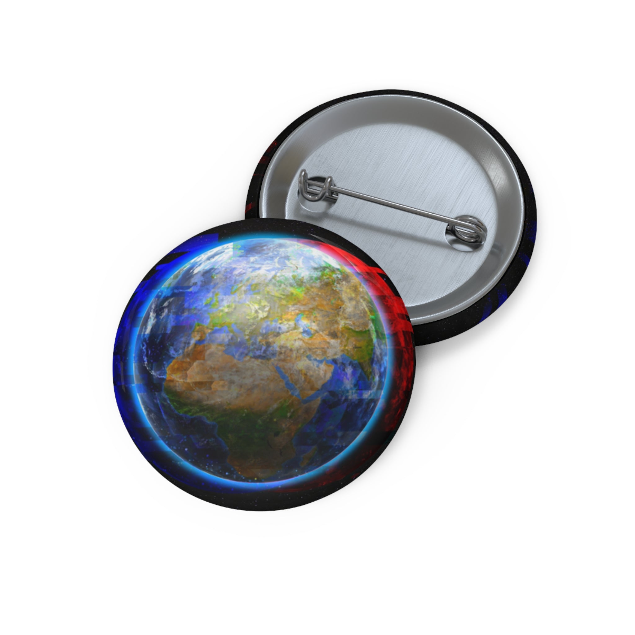 Earth Glitched Pin - Geometric Glitch Art Button